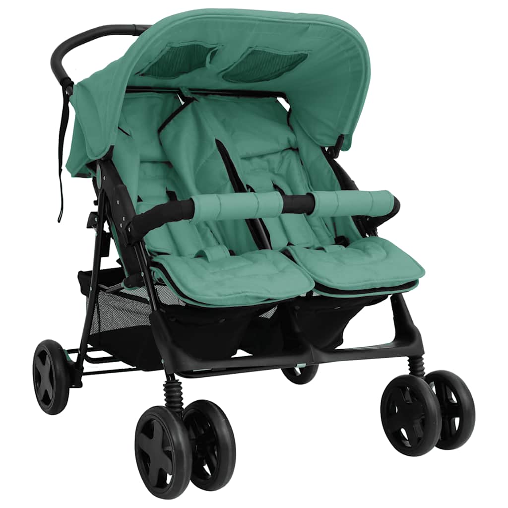 Tweelingkinderwagen staal groen is nu te koop bij PeponiXL, paradijselijk wonen!