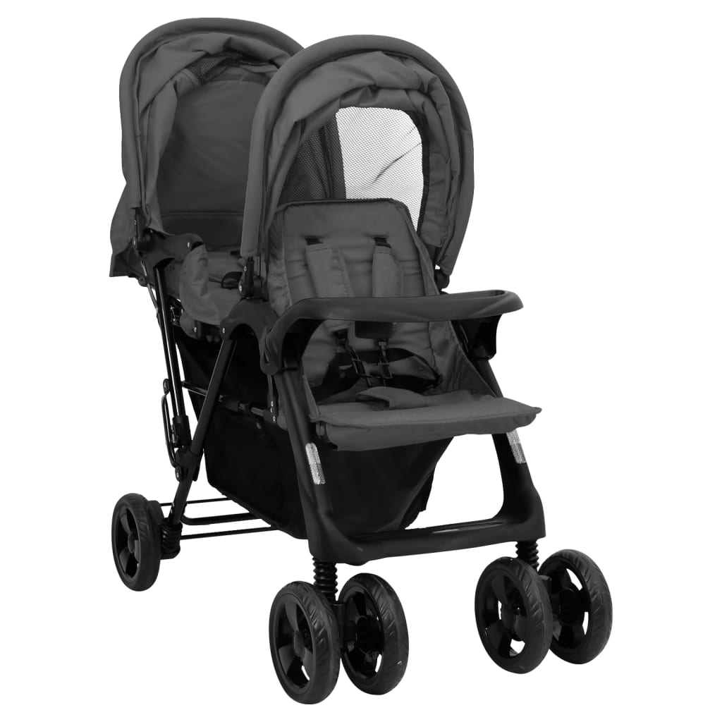 Tweelingkinderwagen tandem staal donkergrijs is nu te koop bij PeponiXL, paradijselijk wonen!