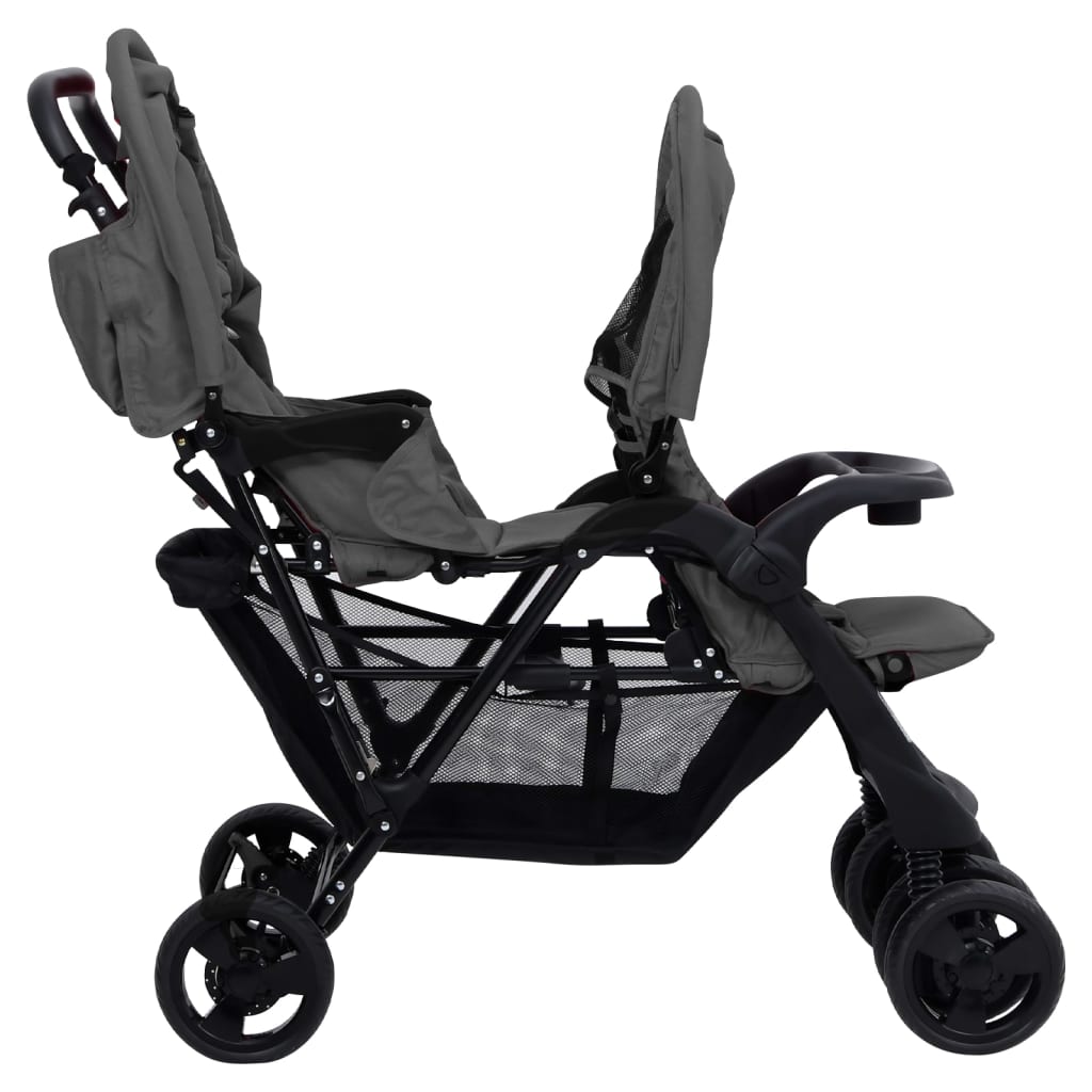 Tweelingkinderwagen tandem staal donkergrijs is nu te koop bij PeponiXL, paradijselijk wonen!
