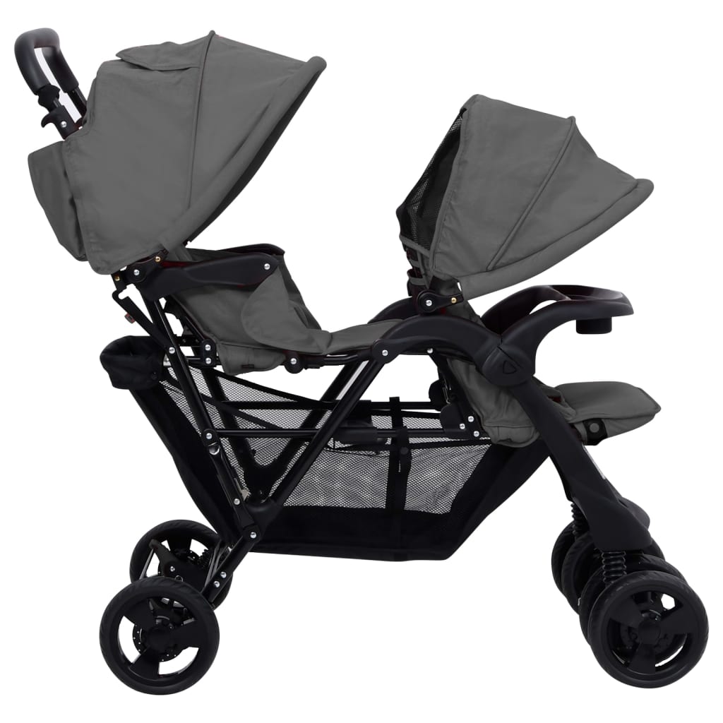 Tweelingkinderwagen tandem staal donkergrijs is nu te koop bij PeponiXL, paradijselijk wonen!