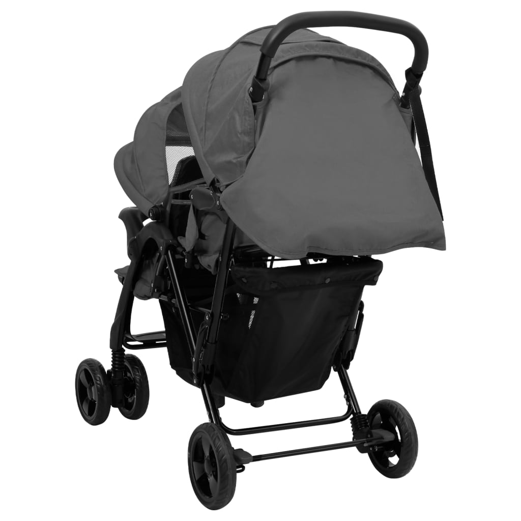 Tweelingkinderwagen tandem staal donkergrijs is nu te koop bij PeponiXL, paradijselijk wonen!