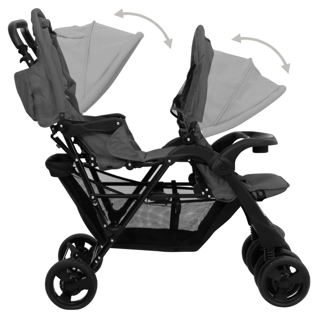 Tweelingkinderwagen tandem staal donkergrijs is nu te koop bij PeponiXL, paradijselijk wonen!