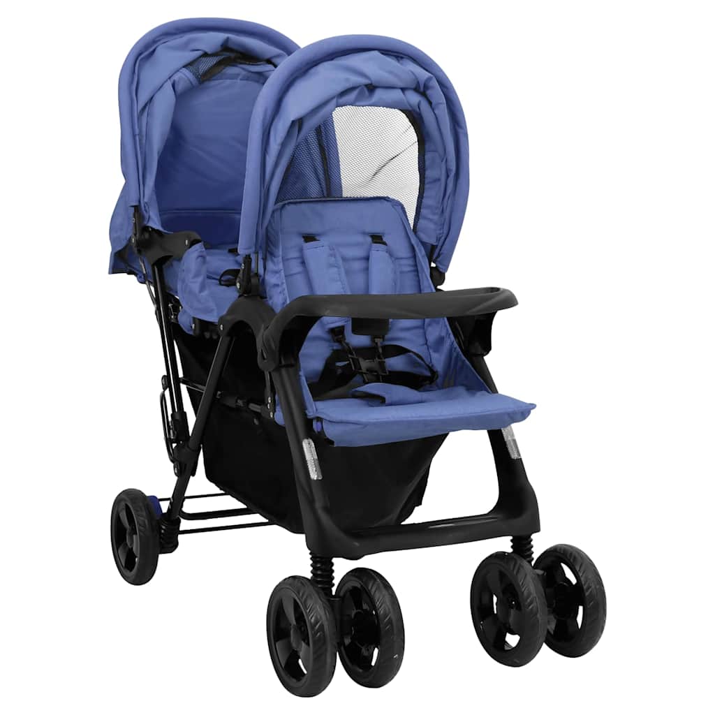Tweelingkinderwagen tandem staal marineblauw is nu te koop bij PeponiXL, paradijselijk wonen!