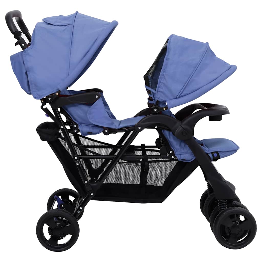 Tweelingkinderwagen tandem staal marineblauw is nu te koop bij PeponiXL, paradijselijk wonen!