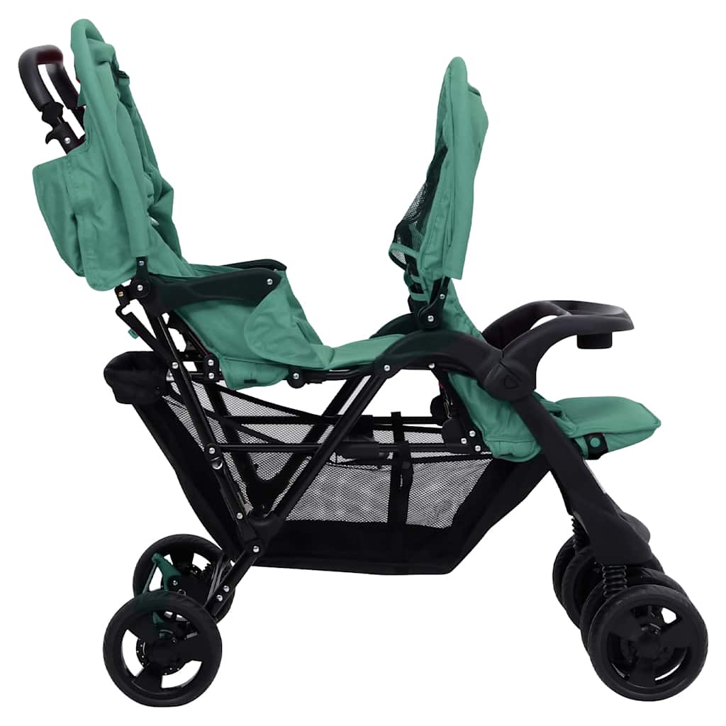 Tweelingkinderwagen tandem staal groen is nu te koop bij PeponiXL, paradijselijk wonen!