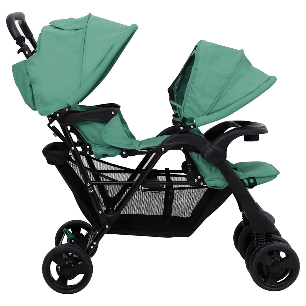 Tweelingkinderwagen tandem staal groen is nu te koop bij PeponiXL, paradijselijk wonen!
