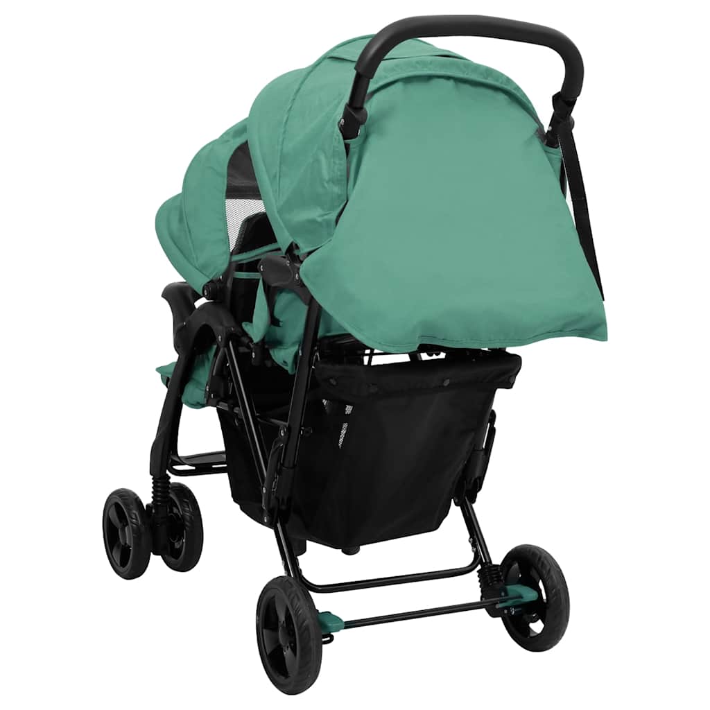 Tweelingkinderwagen tandem staal groen is nu te koop bij PeponiXL, paradijselijk wonen!