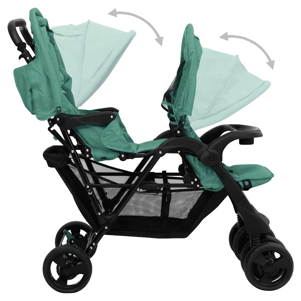 Tweelingkinderwagen tandem staal groen is nu te koop bij PeponiXL, paradijselijk wonen!