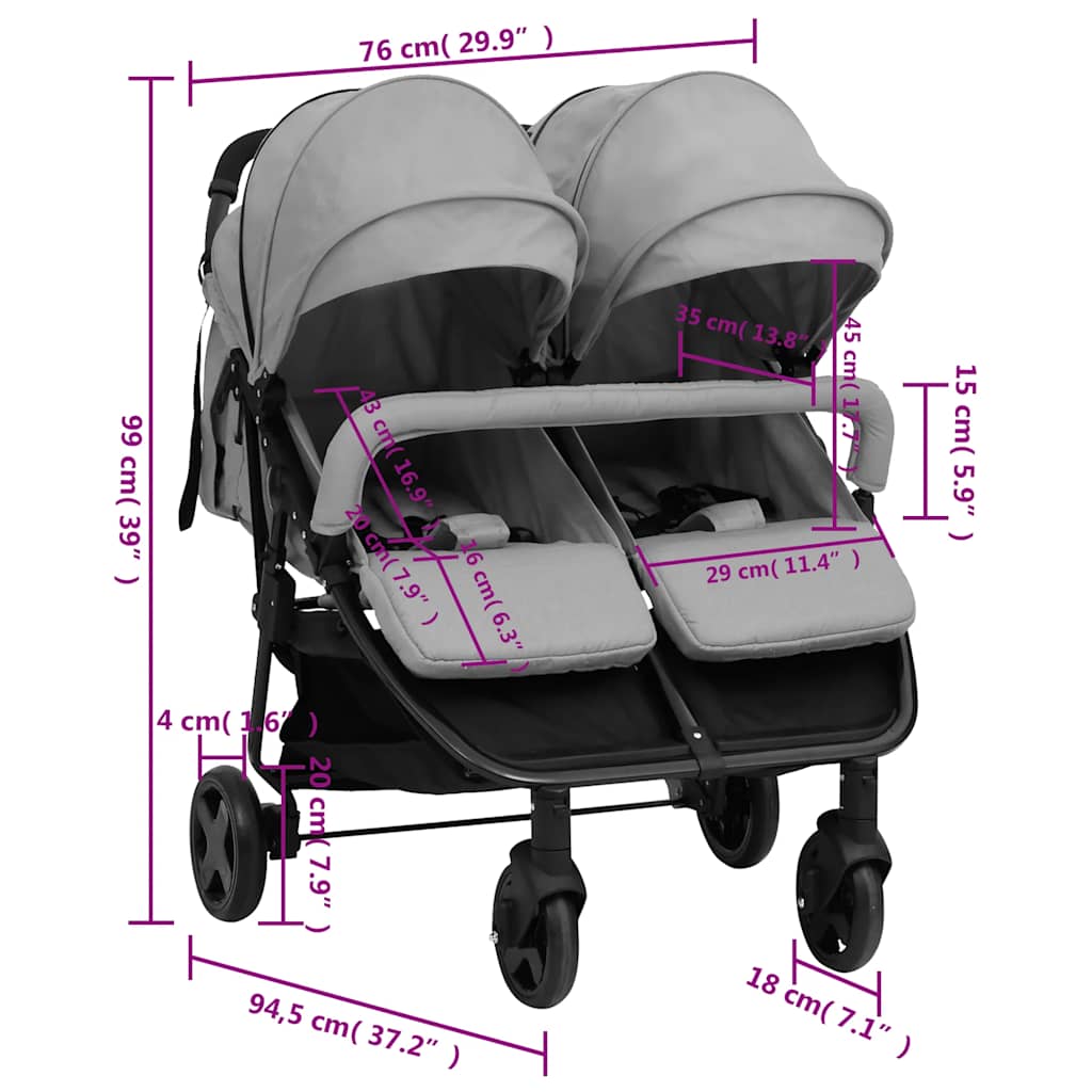 Tweelingbuggy staal lichtgrijs en zwart is nu te koop bij PeponiXL, paradijselijk wonen!