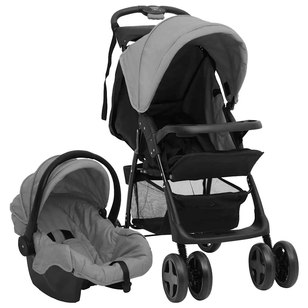 Kinderwagen 3-in-1 staal lichtgrijs en zwart is nu te koop bij PeponiXL, paradijselijk wonen!