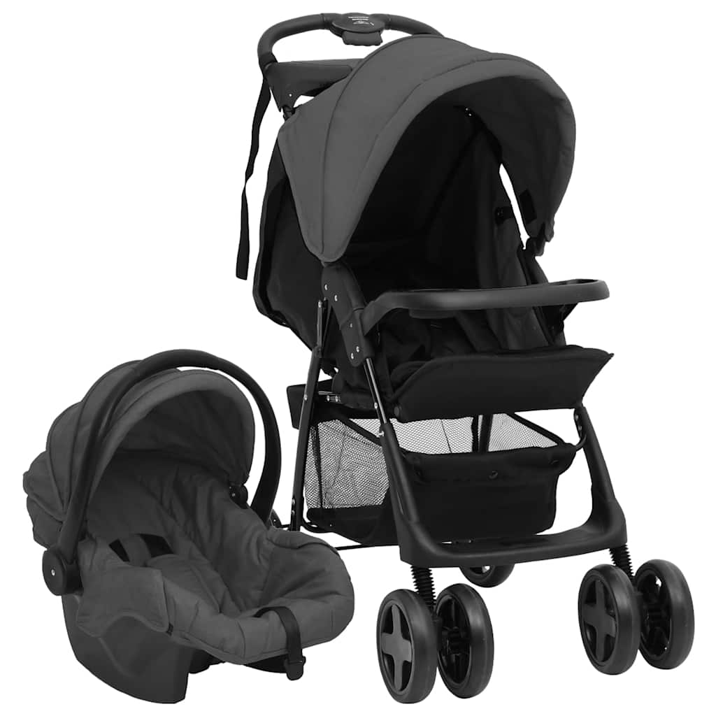 Kinderwagen 3-in-1 staal donkergrijs en zwart is nu te koop bij PeponiXL, paradijselijk wonen!