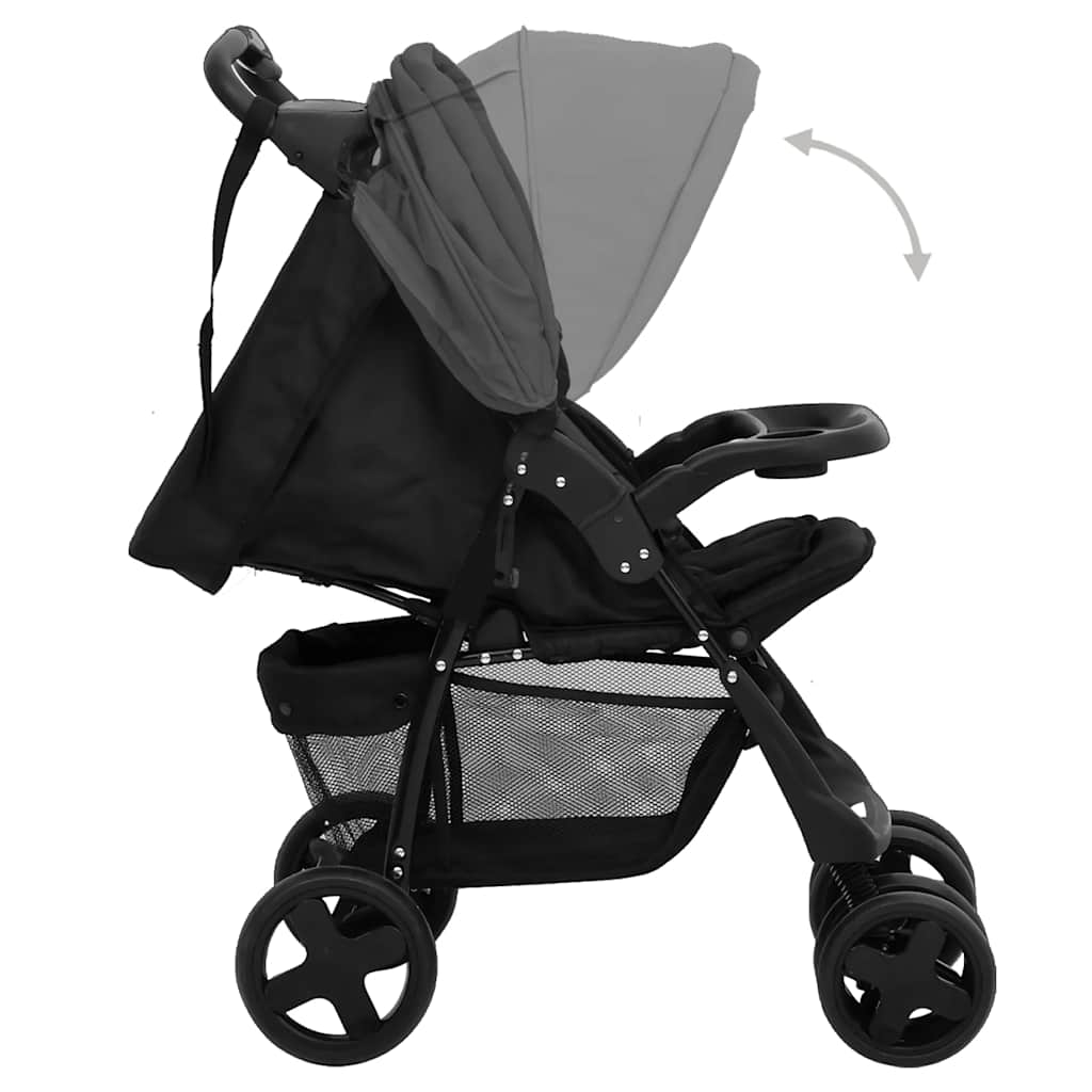 Kinderwagen 3-in-1 staal donkergrijs en zwart is nu te koop bij PeponiXL, paradijselijk wonen!