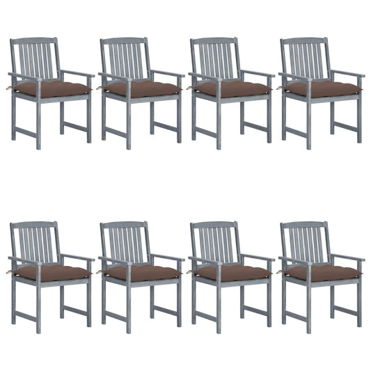Tuinstoelen 8 st met kussens massief acaciahout grijs is nu te koop bij PeponiXL, paradijselijk wonen!