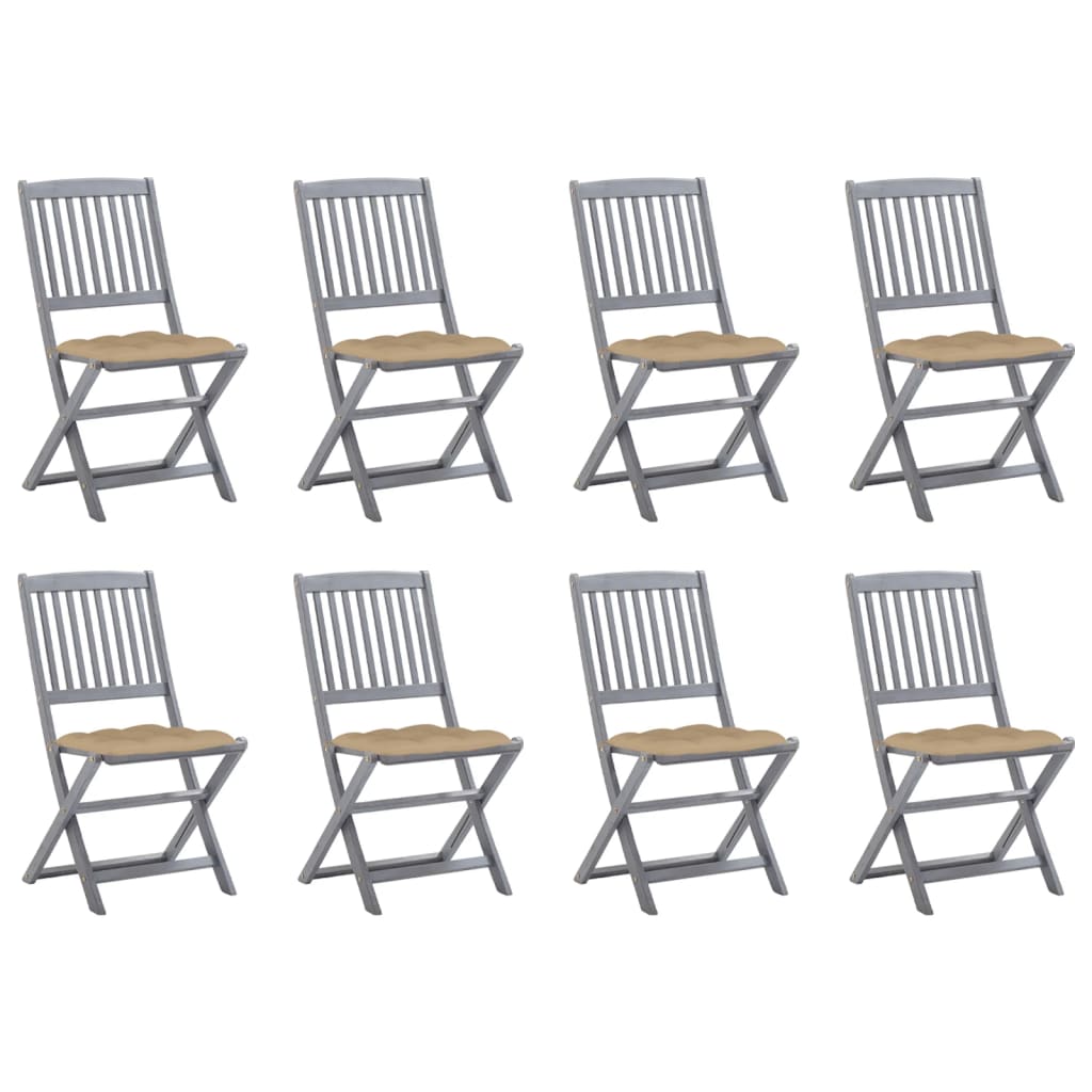 Tuinstoelen 8 st inklapbaar met kussens massief acaciahout is nu te koop bij PeponiXL, paradijselijk wonen!