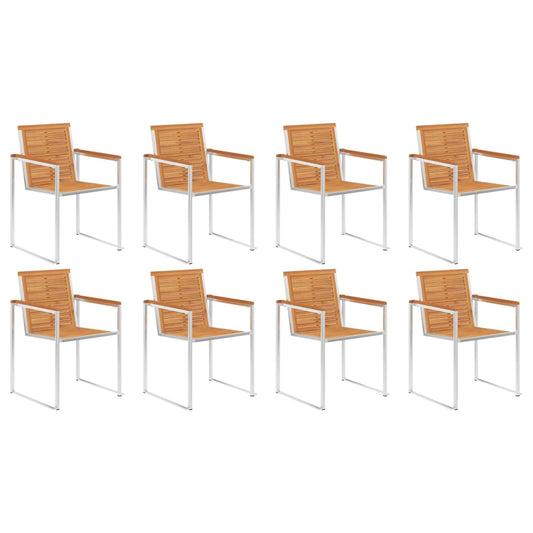 Tuinstoelen 8 st massief acaciahout en roestvrij staal is nu te koop bij PeponiXL, paradijselijk wonen!