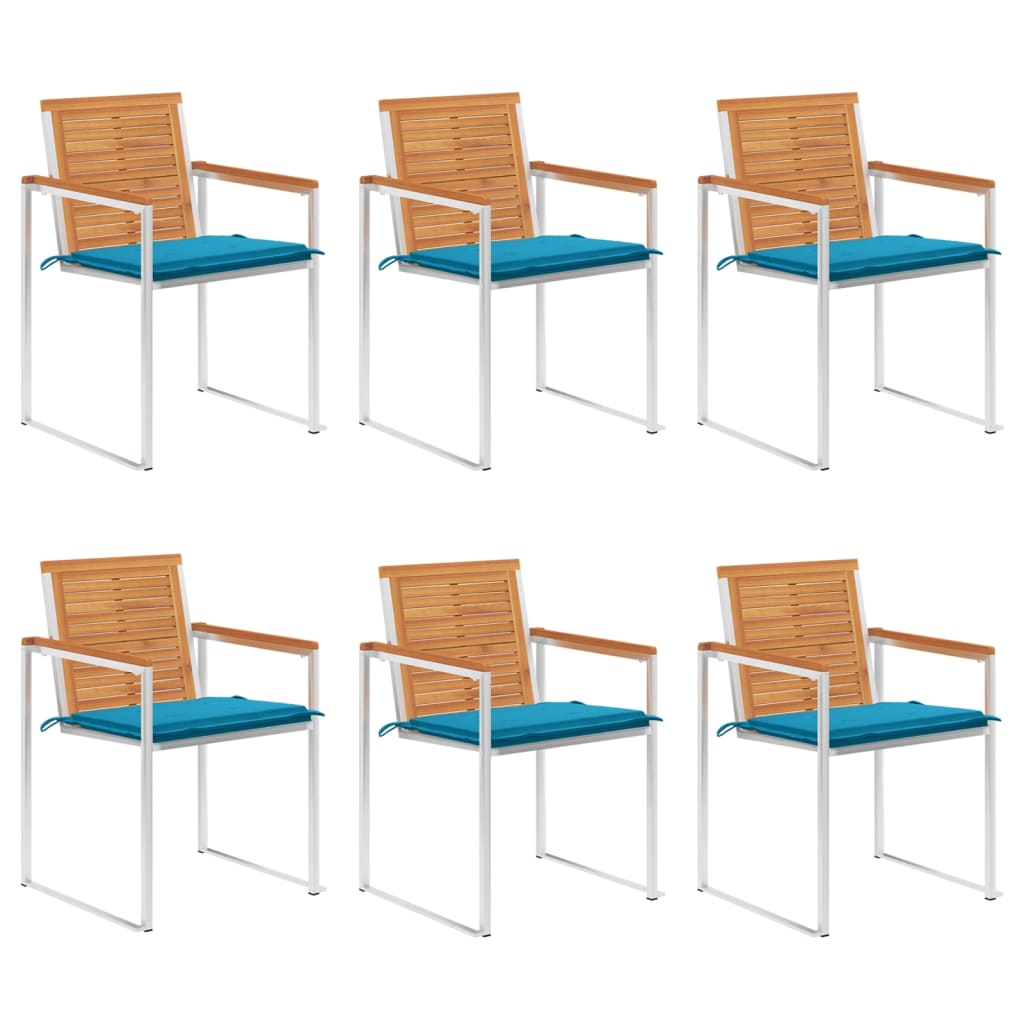 Tuinstoelen 6 st met kussens massief acaciahout is nu te koop bij PeponiXL, paradijselijk wonen!