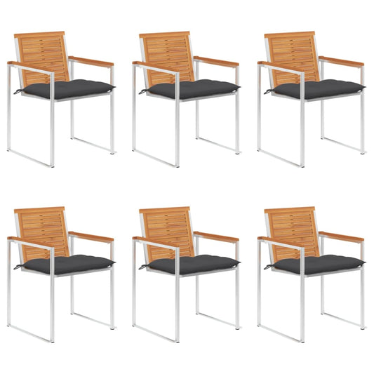 Tuinstoelen 6 st met kussens massief acaciahout is nu te koop bij PeponiXL, paradijselijk wonen!