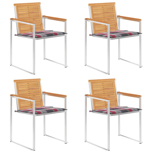 Tuinstoelen 4 st met kussens massief teakhout is nu te koop bij PeponiXL, paradijselijk wonen!