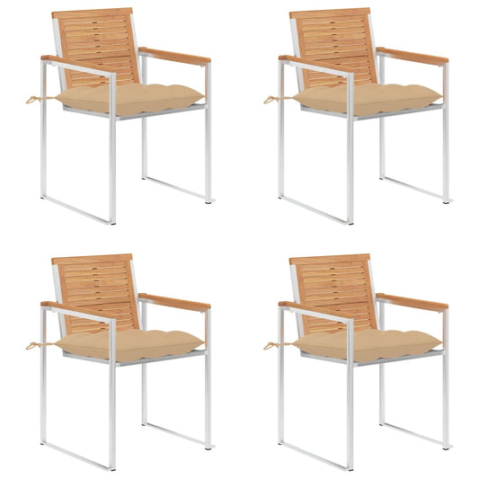 Tuinstoelen 4 st met kussens massief teakhout is nu te koop bij PeponiXL, paradijselijk wonen!