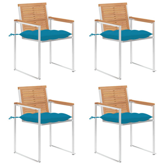 Tuinstoelen 4 st met kussens massief teakhout is nu te koop bij PeponiXL, paradijselijk wonen!