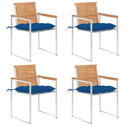 Tuinstoelen 4 st met kussens massief teakhout is nu te koop bij PeponiXL, paradijselijk wonen!