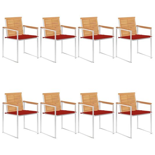 Tuinstoelen 8 st met kussens massief teakhout is nu te koop bij PeponiXL, paradijselijk wonen!