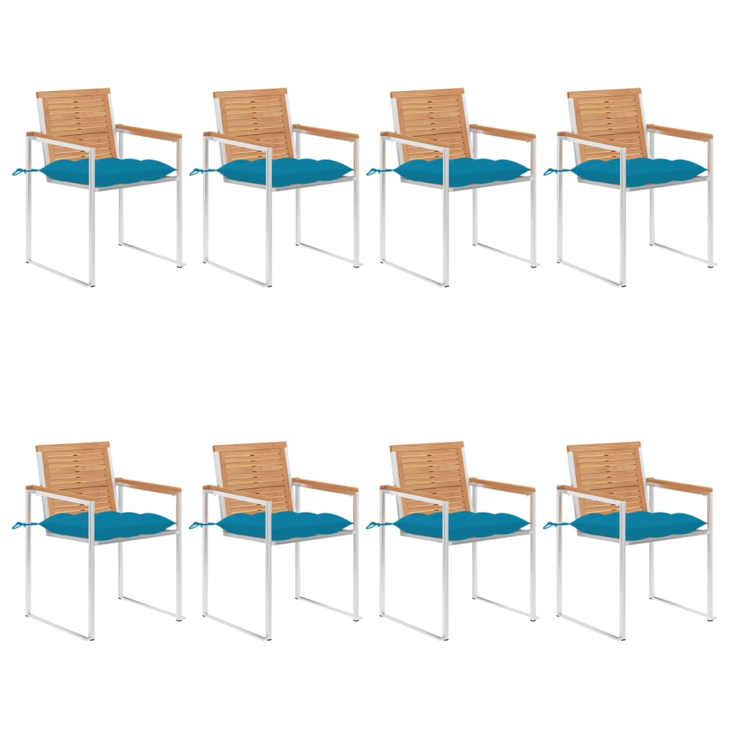 Tuinstoelen 8 st met kussens massief teakhout is nu te koop bij PeponiXL, paradijselijk wonen!