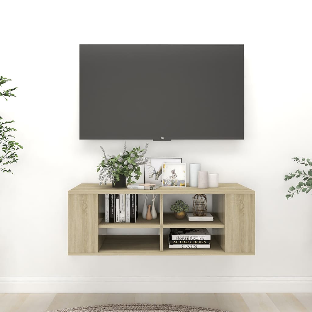 Tv-wandmeubel 102x35x35 cm bewerkt hout sonoma eikenkleurig is nu te koop bij PeponiXL, paradijselijk wonen!