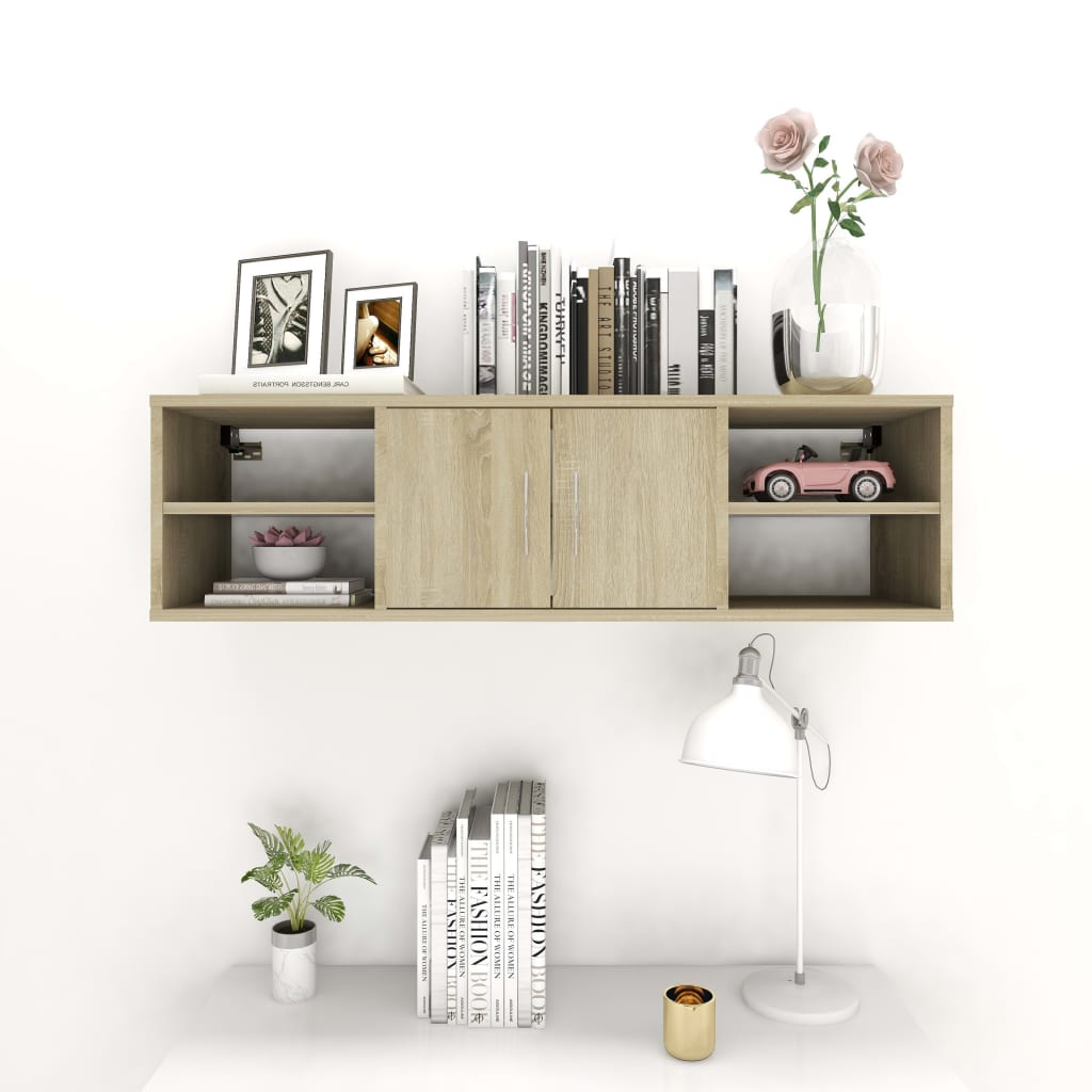 Wandschap 102x30x29 cm bewerkt hout sonoma eikenkleurig is nu te koop bij PeponiXL, paradijselijk wonen!