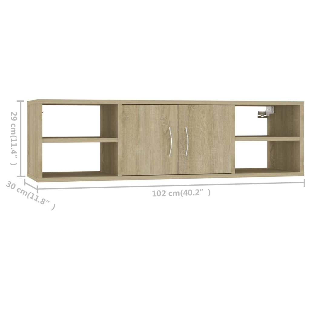 Wandschap 102x30x29 cm bewerkt hout sonoma eikenkleurig is nu te koop bij PeponiXL, paradijselijk wonen!