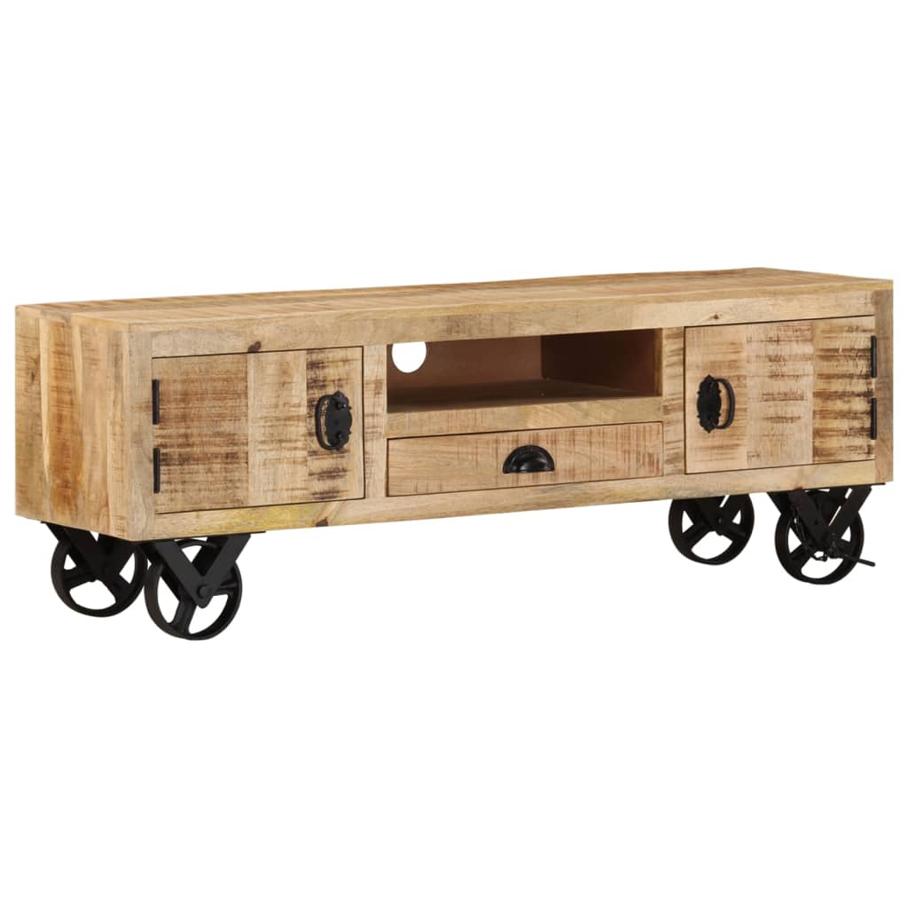 Tv-meubel met wieltjes 110x30x37 cm ruw mangohout is nu te koop bij PeponiXL, paradijselijk wonen!