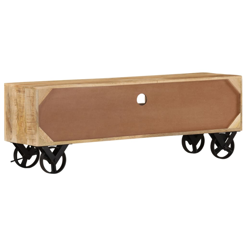 Tv-meubel met wieltjes 110x30x37 cm ruw mangohout is nu te koop bij PeponiXL, paradijselijk wonen!