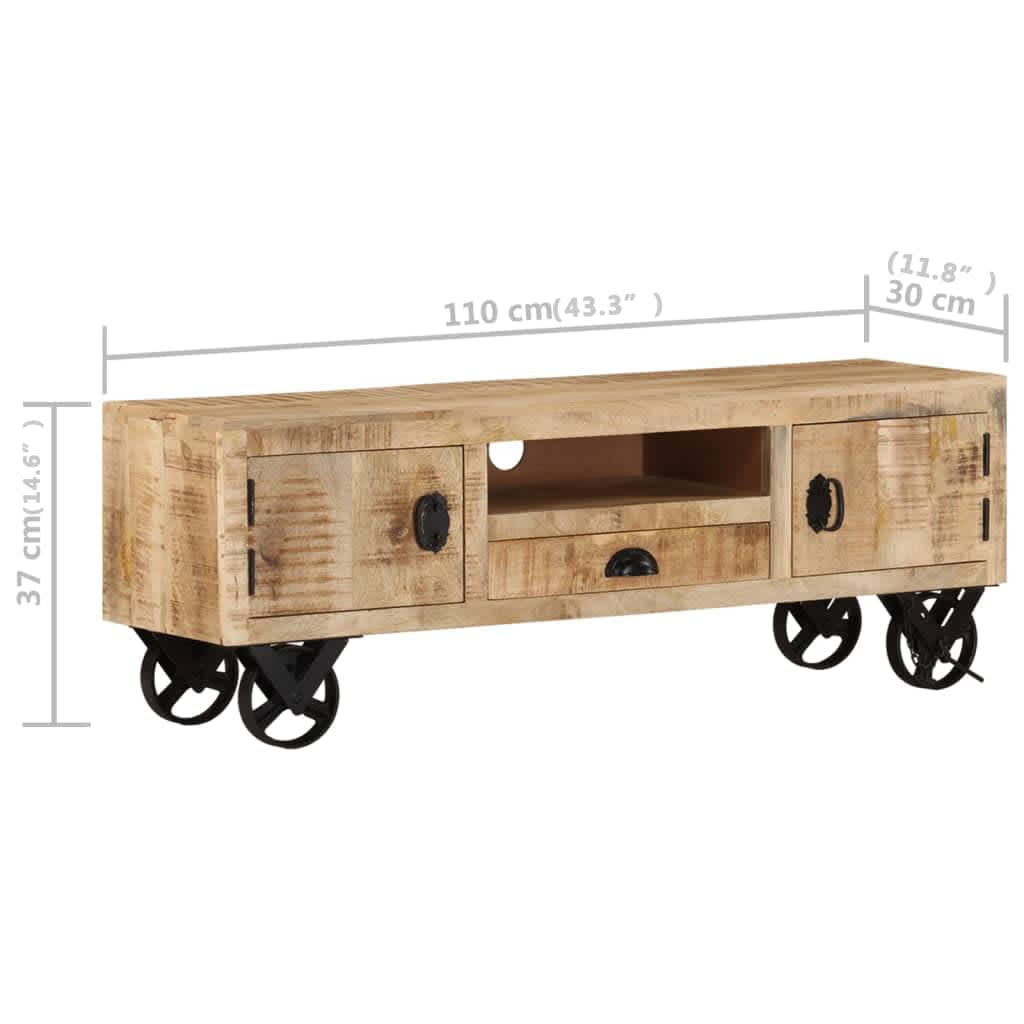 Tv-meubel met wieltjes 110x30x37 cm ruw mangohout is nu te koop bij PeponiXL, paradijselijk wonen!