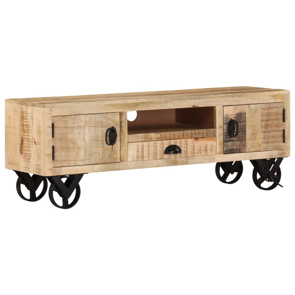 Tv-meubel met wieltjes 110x30x37 cm ruw mangohout is nu te koop bij PeponiXL, paradijselijk wonen!