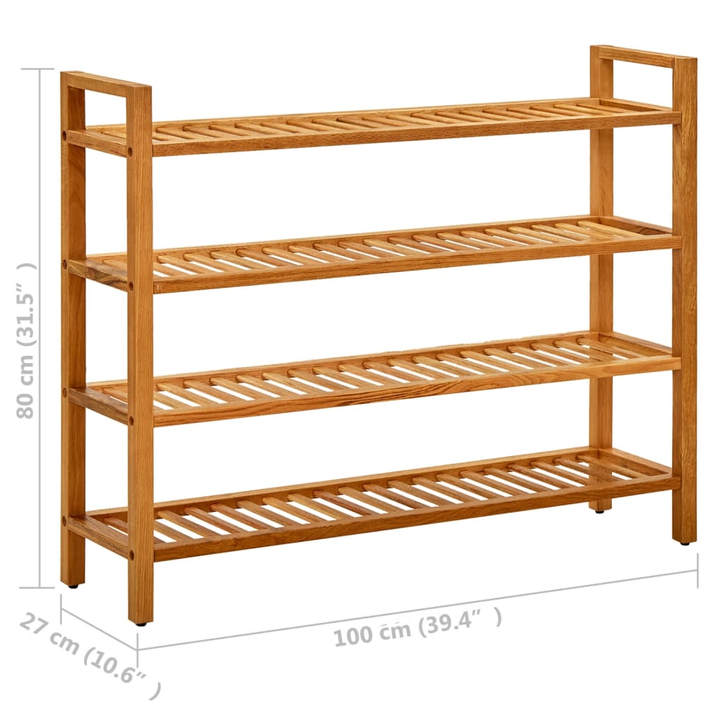 Schoenenrek met 4 schappen 100x27x80 cm massief eikenhout is nu te koop bij PeponiXL, paradijselijk wonen!