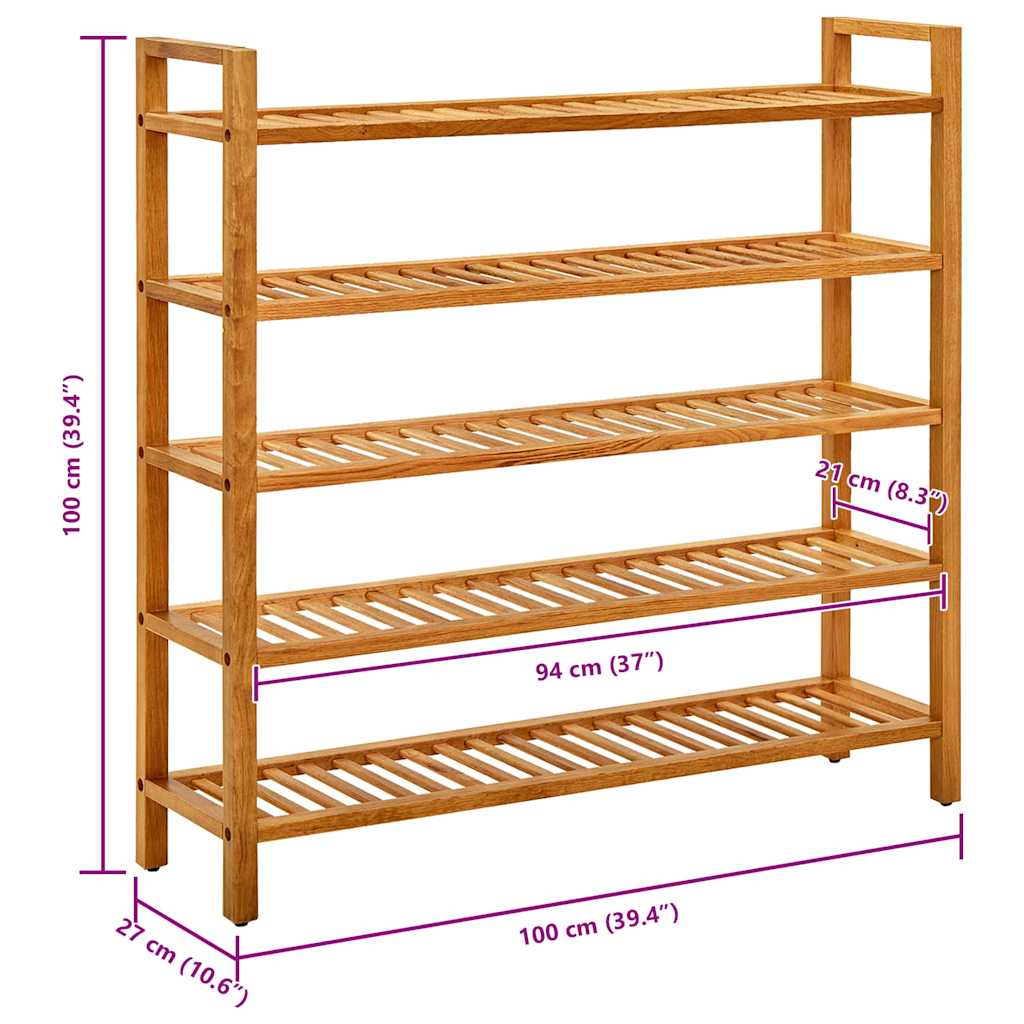 Schoenenrek met 5 schappen 100x27x100 cm massief eikenhout is nu te koop bij PeponiXL, paradijselijk wonen!