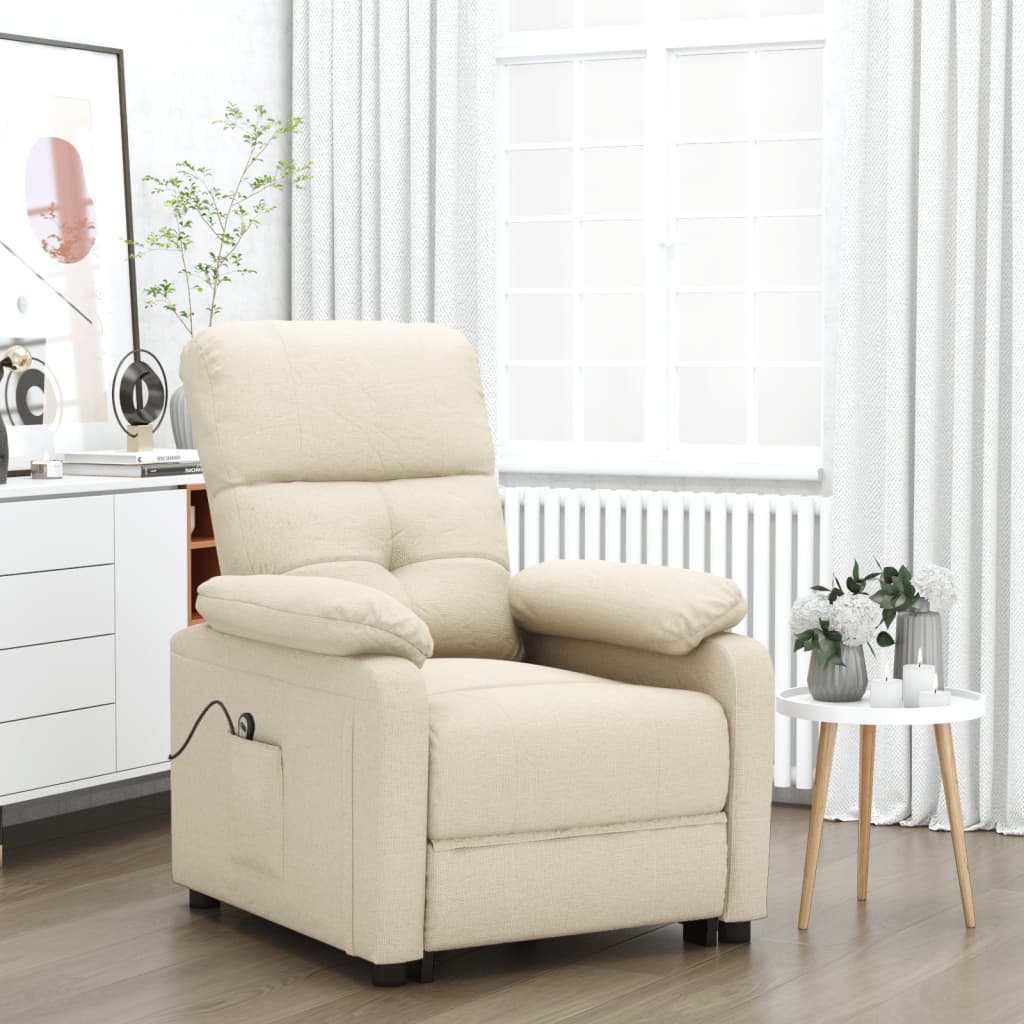 Fauteuil verstelbaar elektrisch stof crèmekleurig is nu te koop bij PeponiXL, paradijselijk wonen!