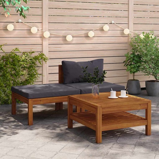 3-delige Loungeset met donkergrijze kussens acaciahout is nu te koop bij PeponiXL, paradijselijk wonen!