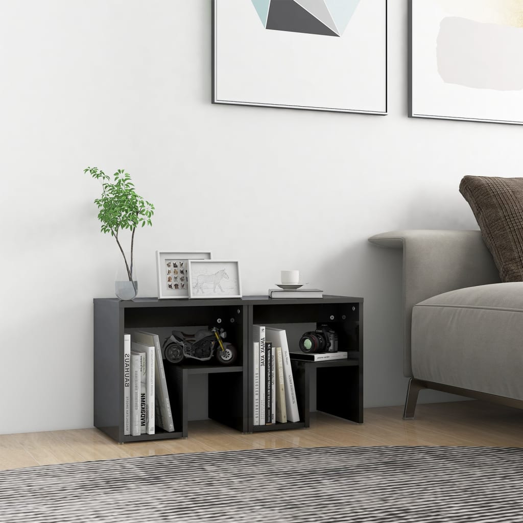 Nachtkastjes 2 st 40x30x40 cm bewerkt hout hoogglans grijs is nu te koop bij PeponiXL, paradijselijk wonen!