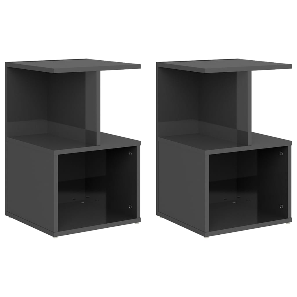 Nachtkastjes 2 st 35x35x55 cm bewerkt hout hoogglans grijs is nu te koop bij PeponiXL, paradijselijk wonen!