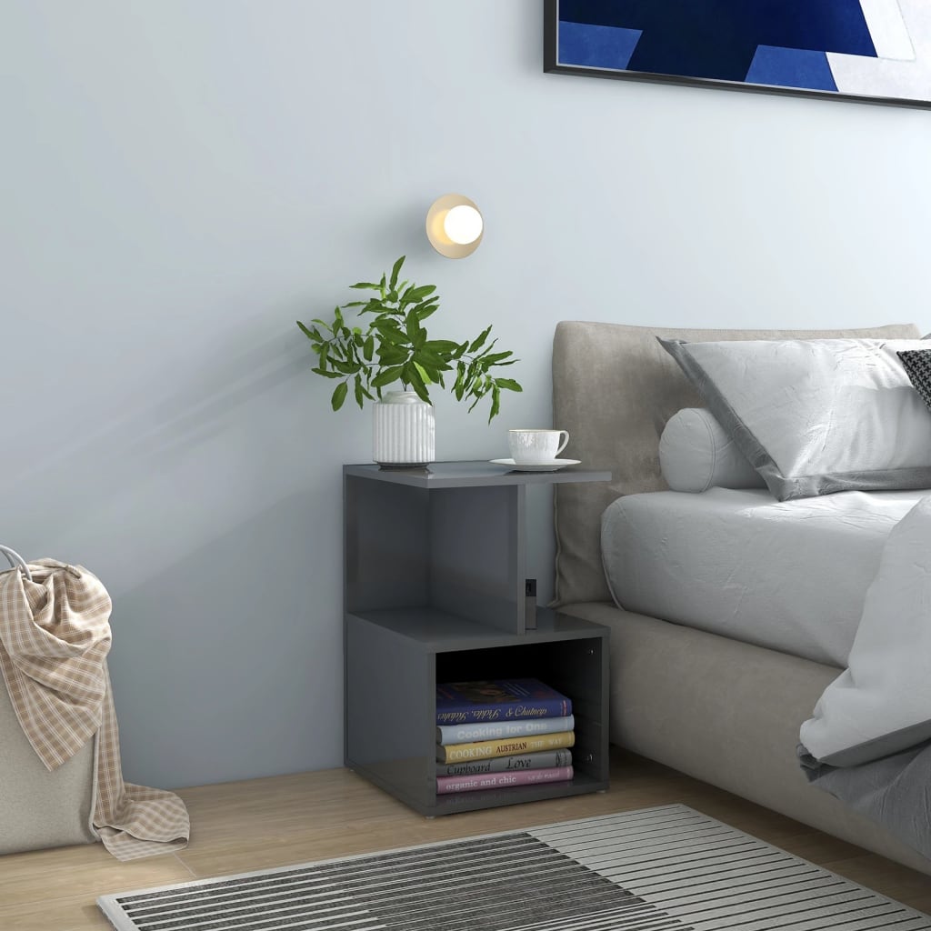 Nachtkastjes 2 st 35x35x55 cm bewerkt hout hoogglans grijs is nu te koop bij PeponiXL, paradijselijk wonen!