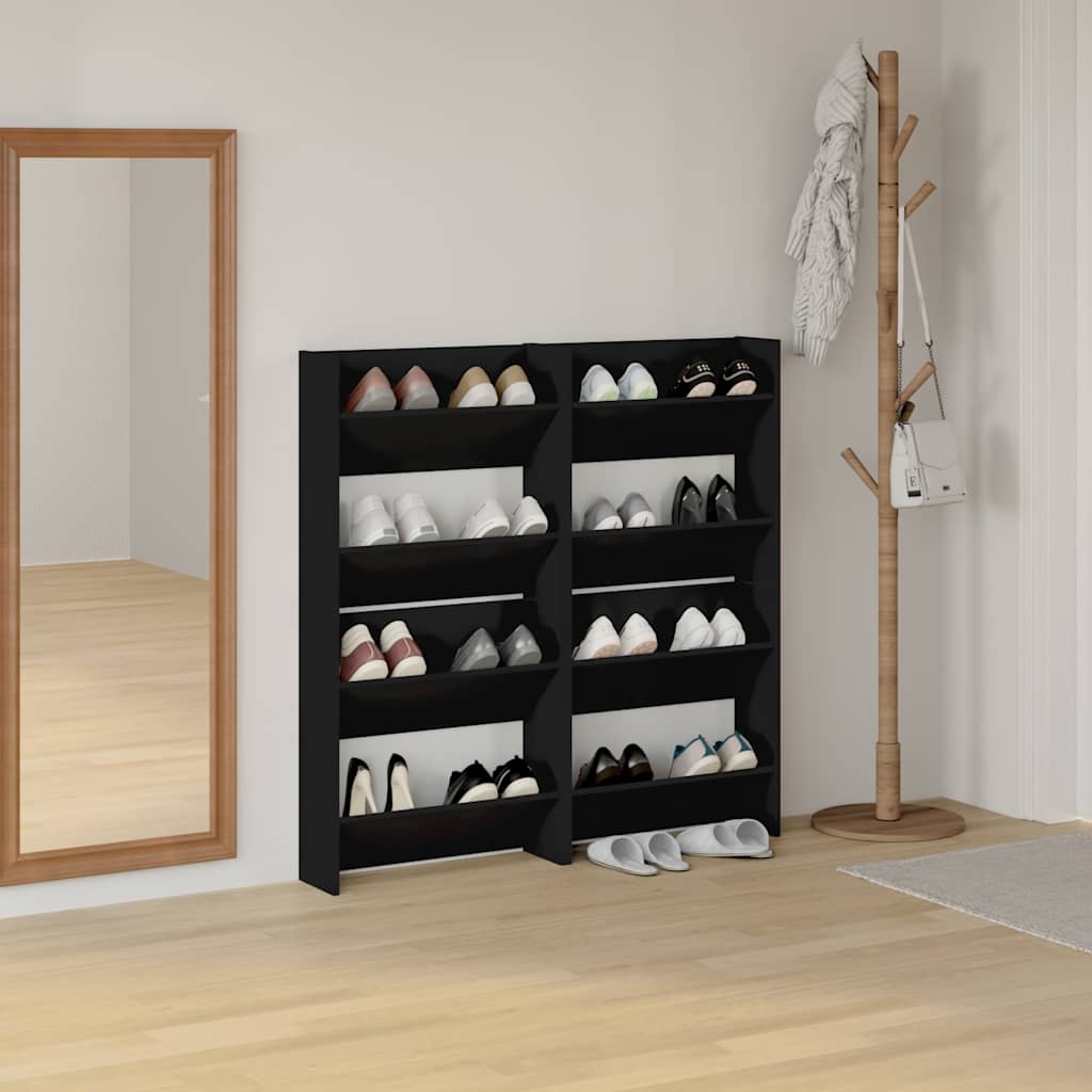 Wandschoenenkasten 4 st 60x18x60 cm bewerkt hout zwart is nu te koop bij PeponiXL, paradijselijk wonen!