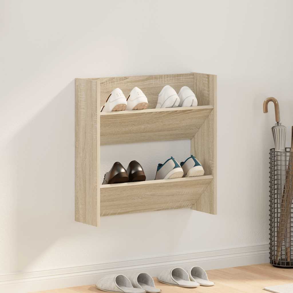 Wandschoenenkast 60x18x60 cm spaanplaat sonoma eikenkleurig is nu te koop bij PeponiXL, paradijselijk wonen!