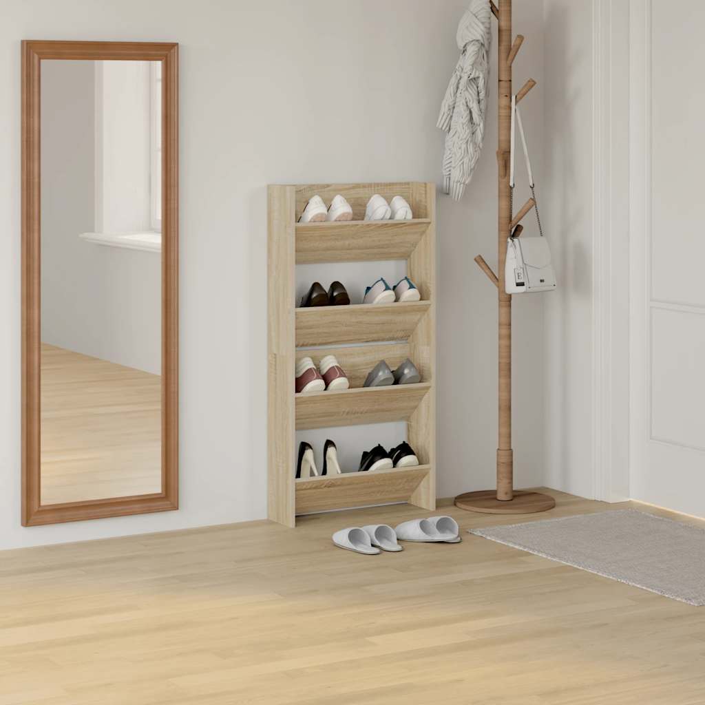 Wandschoenenkasten 2 st 60x18x60 cm spaanplaat sonoma eiken is nu te koop bij PeponiXL, paradijselijk wonen!