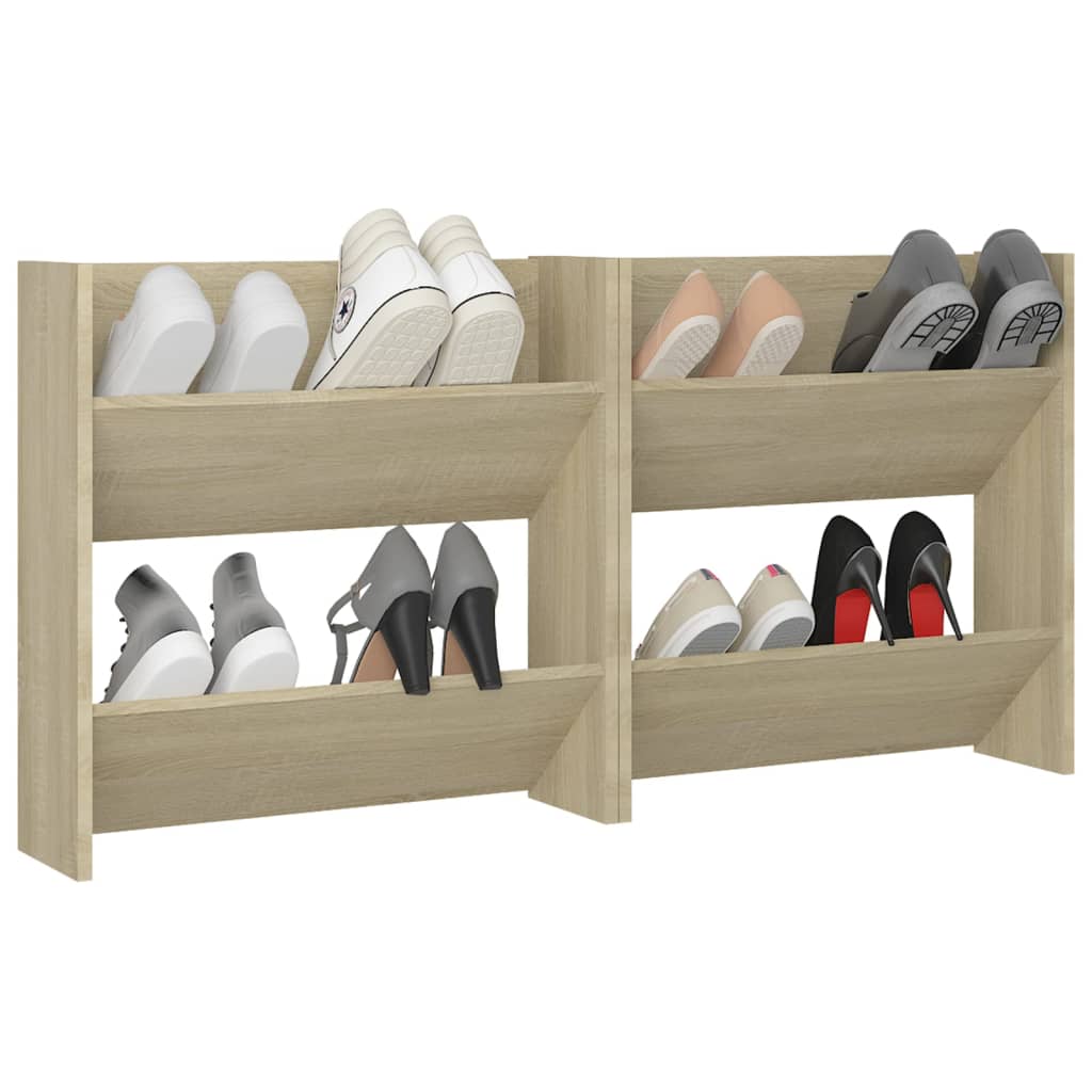 Wandschoenenkasten 2 st 60x18x60 cm spaanplaat sonoma eiken is nu te koop bij PeponiXL, paradijselijk wonen!