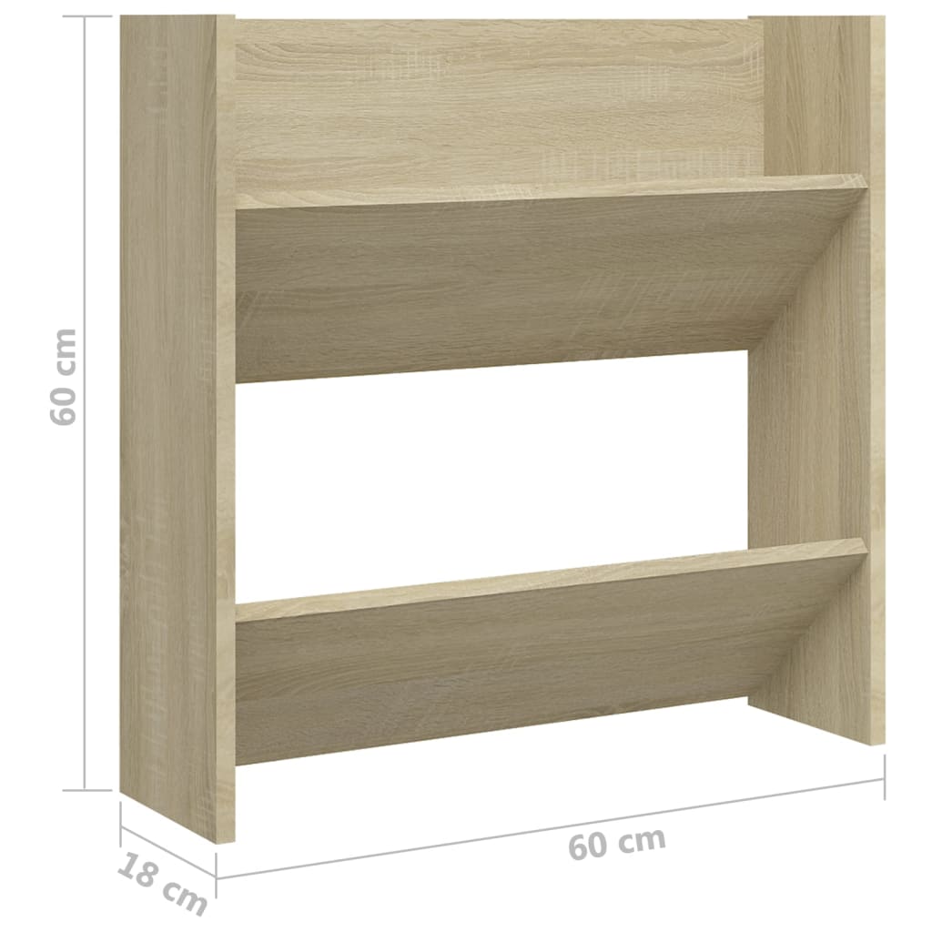 Wandschoenenkasten 2 st 60x18x60 cm spaanplaat sonoma eiken is nu te koop bij PeponiXL, paradijselijk wonen!