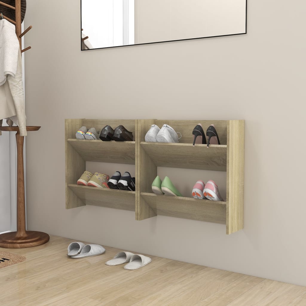 Wandschoenenkasten 2 st 60x18x60 cm spaanplaat sonoma eiken is nu te koop bij PeponiXL, paradijselijk wonen!