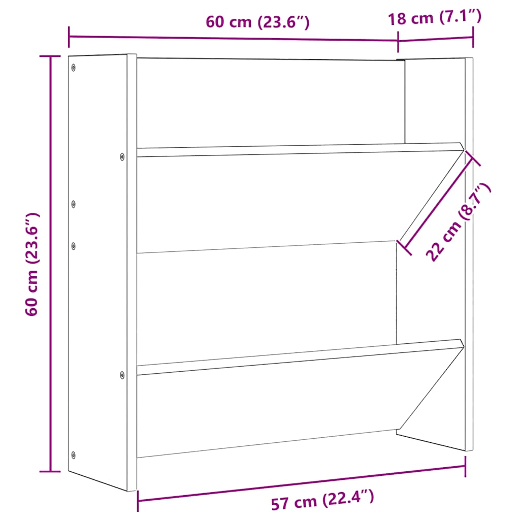 Wandschoenenkast 60x18x60 cm spaanplaat betongrijs is nu te koop bij PeponiXL, paradijselijk wonen!