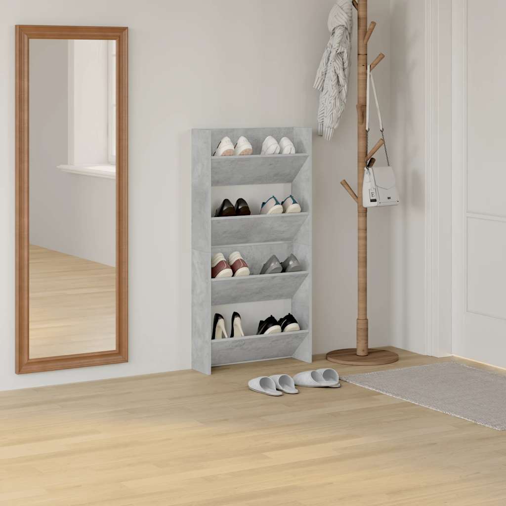 Wandschoenenkasten 2 st 60x18x60 cm spaanplaat betongrijs is nu te koop bij PeponiXL, paradijselijk wonen!