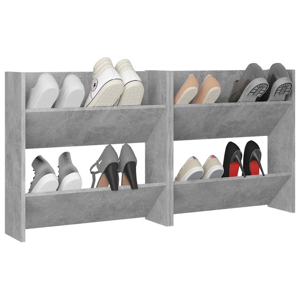 Wandschoenenkasten 2 st 60x18x60 cm spaanplaat betongrijs is nu te koop bij PeponiXL, paradijselijk wonen!